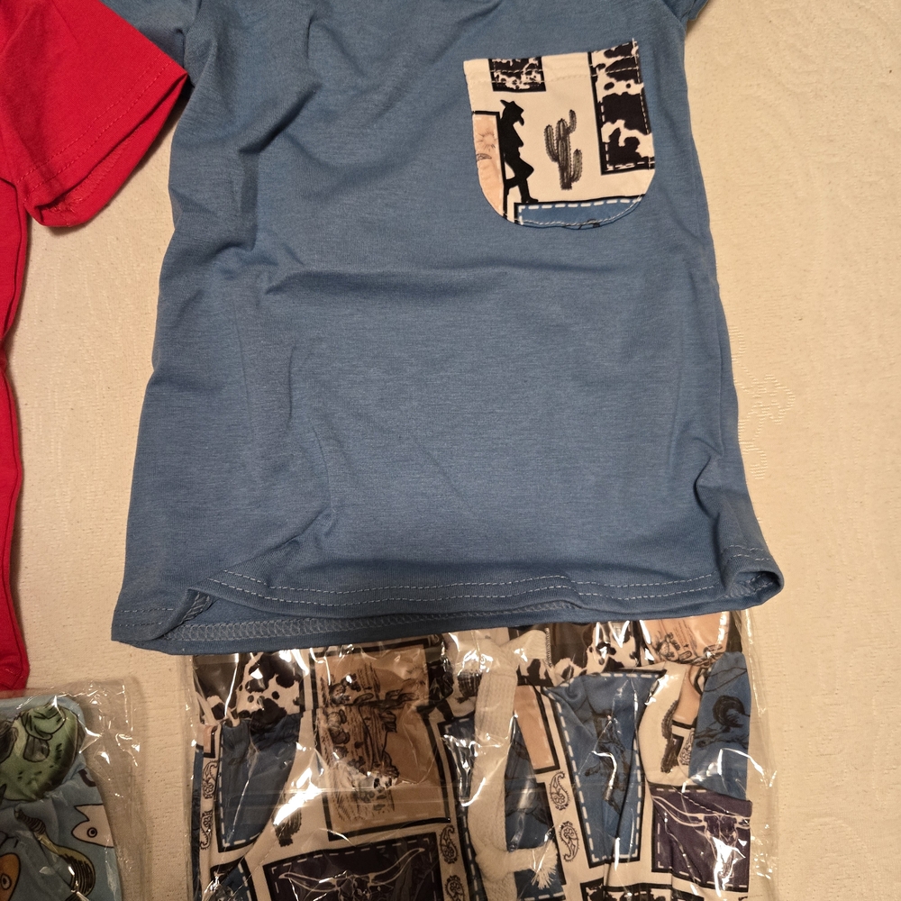 Blue Kids Shirt with Cowboy Print Pocket